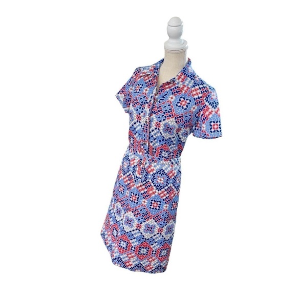 VTG Hob Nobber Mod Geometric Print Dress 60s 70s Button Front Matching Belt 4/6 - Picture 3 of 9